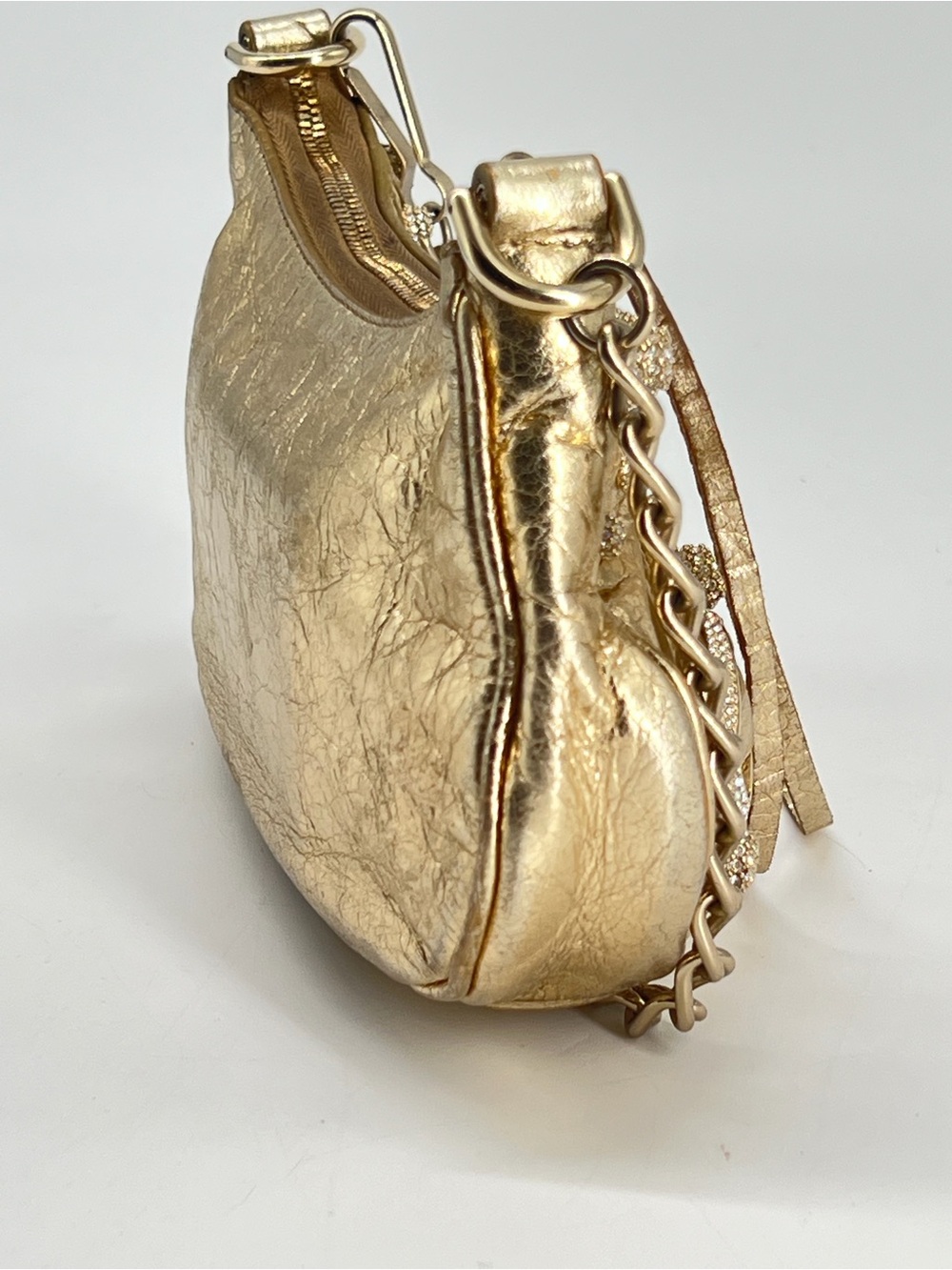 Balenciaga Le Cagole Mini Shoulder Bag Gold Leather With Crystal Studs - Picture 5 of 12